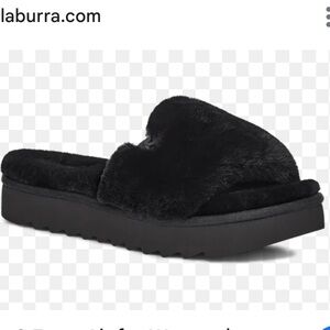 UGG Black Fluff Slide Platform Slippers